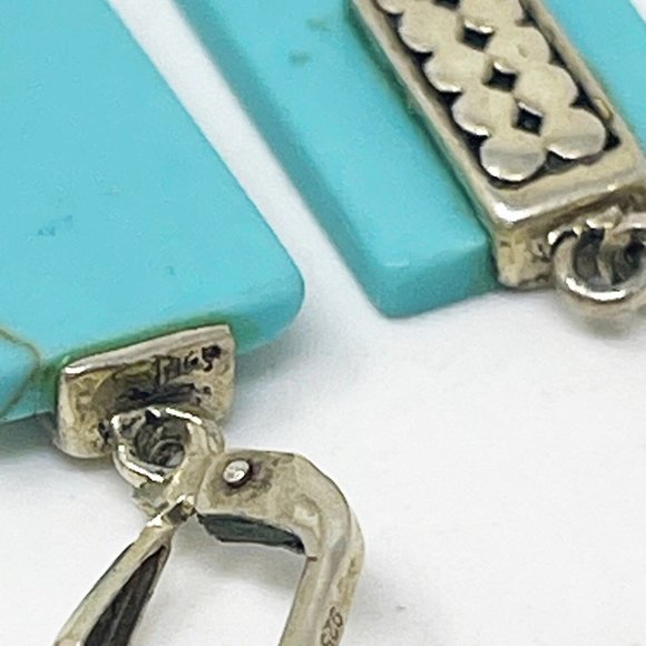 Vintage 925 Sterling Silver Block Turquoise Rectangle Dangle/Drop Pierced - Picture 5 of 7